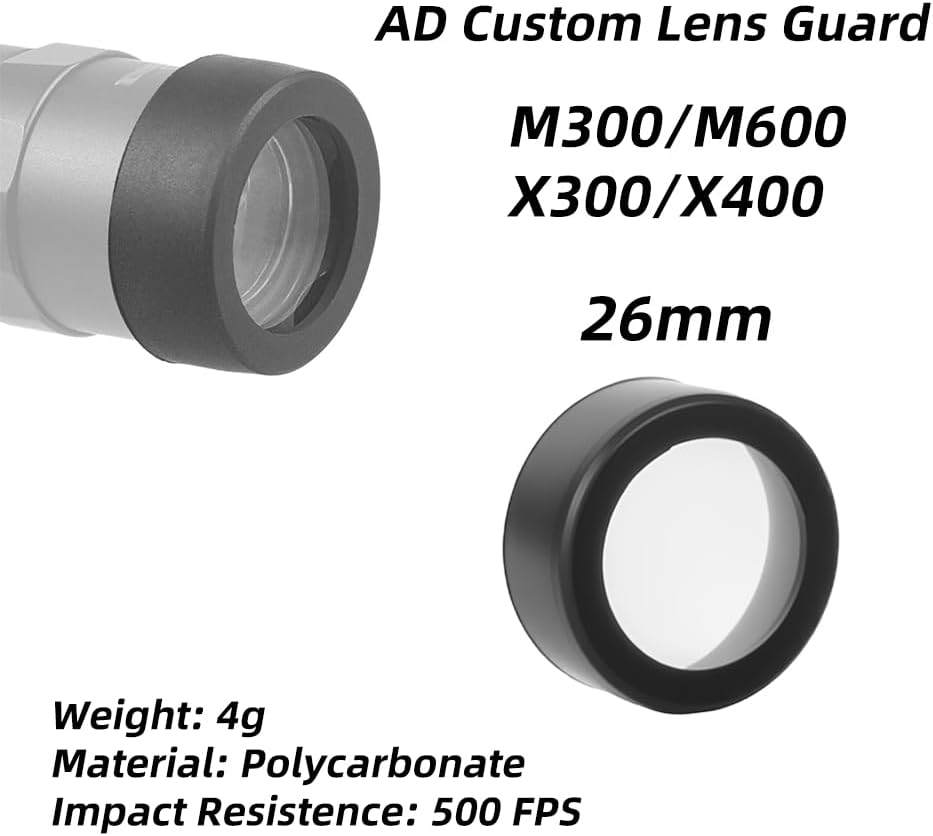 26mm Lens Protector Cover for Red Dot Sight & Flashlight – 500 FPS Impact Resistant, 2-Pack (Fits M300, M600, X300, X400)