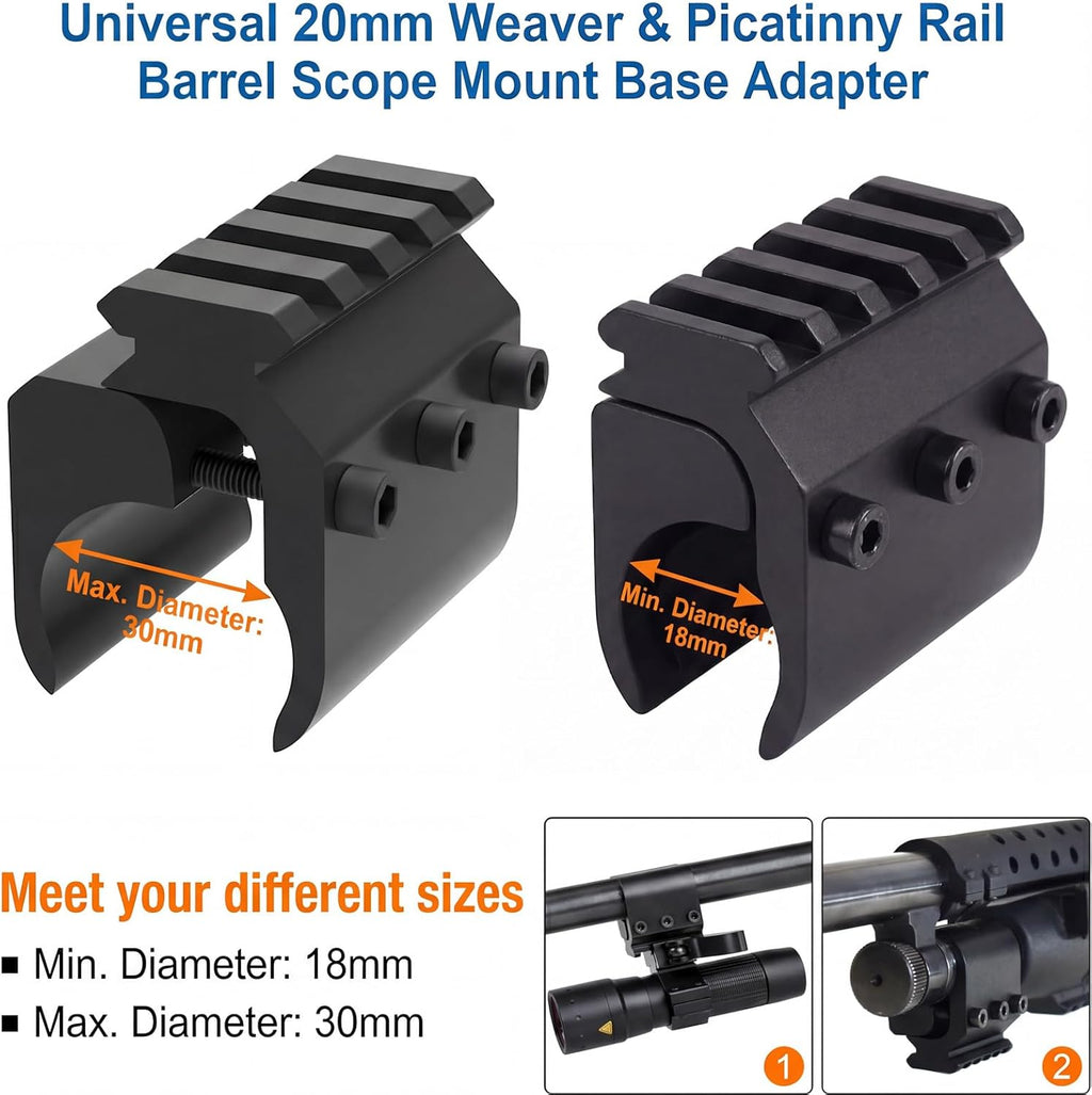 Barrel Clamp Mount Weaver Picatinny Rail Base Adapter for Flashlight Laser Sight