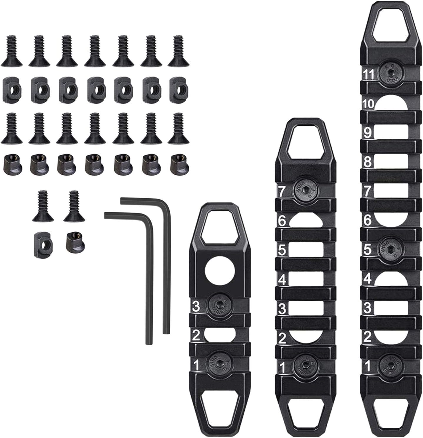 Picatinny Rail Sections for M-LOK & Keymod | 3/7/11-Slot Set | CNC Aluminum Alloy