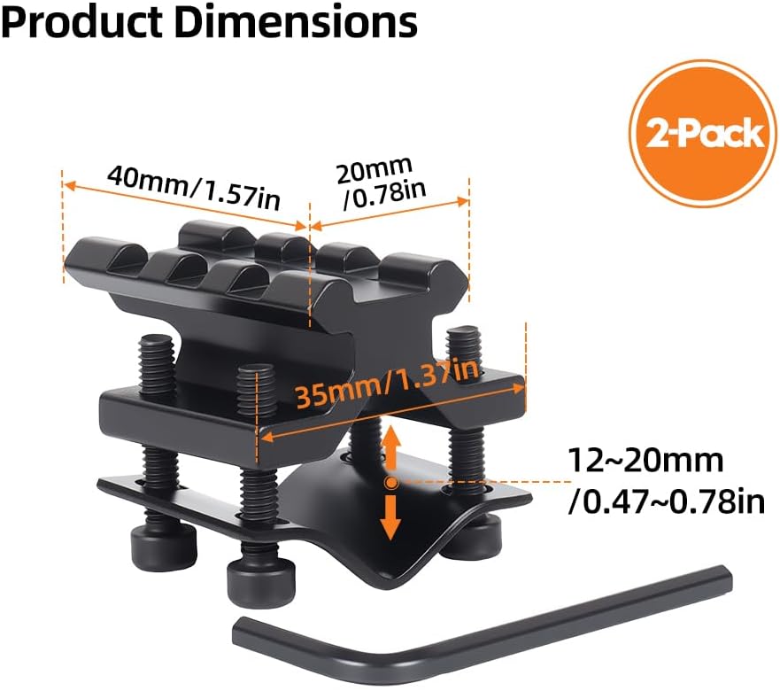 Barrel Clamp Picatinny Rail Mount – Fits 12-22mm Barrels, 2-Piece Aluminum for Flashlights, Lasers & Bipods