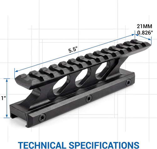 1" High Profile 13 Slots Picatinny Rail Riser Mount for Red Dots and Optics