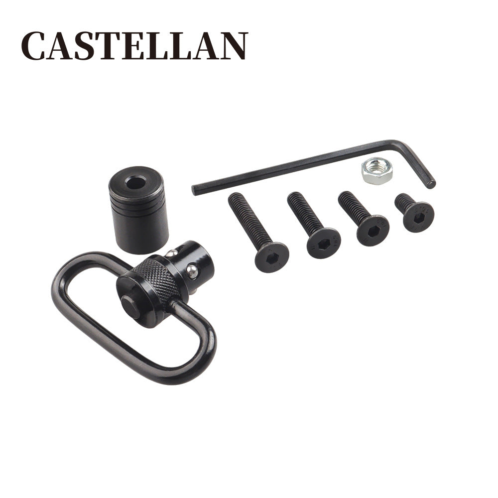 QD Push Button Sling Swivel — 1.25" Loop, 250 lb Rated, Black Phosphate Steel, Mount Base Kit Included