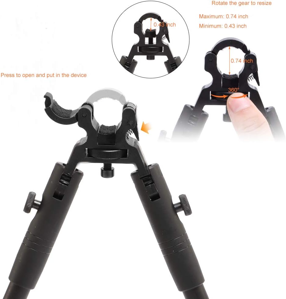 Clamp-on Bipod for Rifles/Gun Holders 6-9 inch Folding Hard Bipod Adjustable Height Rubber Feet Metal Universal Mount