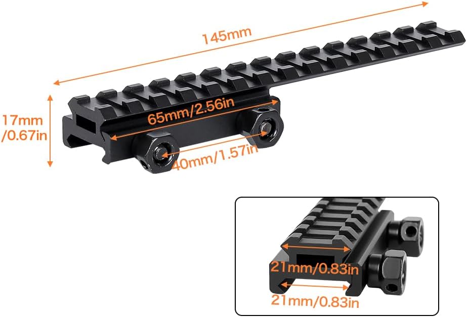 Extened Long Raiser Mount Base，High Profile Picatinny Weaver Rail Flat Top Mount Adaptor and Riser for Scopes and Optics，14 Slots 5.7in L