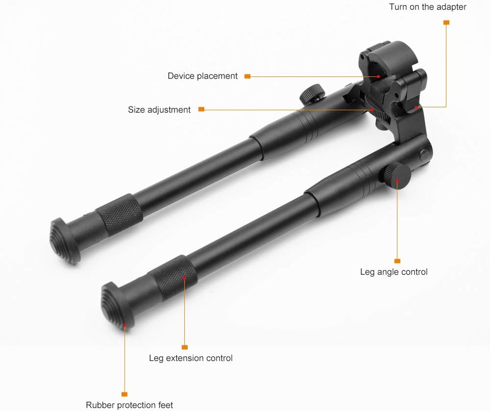 Clamp-on Bipod for Rifles/Gun Holders 6-9 inch Folding Hard Bipod Adjustable Height Rubber Feet Metal Universal Mount