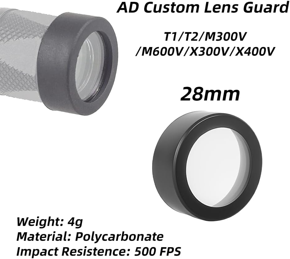 28mm Lens Protector Cover for Red Dot & Flashlight – 500 FPS Impact Resistant, 2-Pack (Fits T1, T2, M300V, M600V, X300V, X400V)