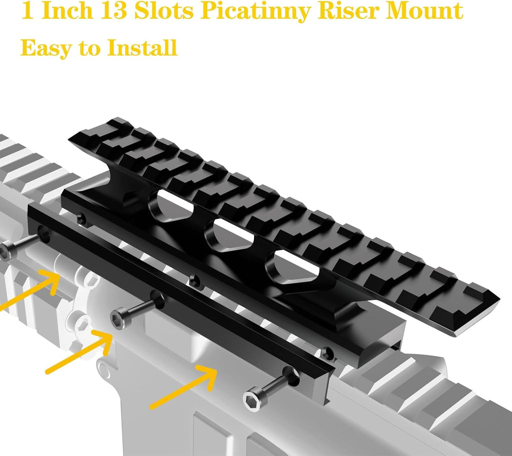 1" High Profile 13 Slots Picatinny Rail Riser Mount for Red Dots and Optics