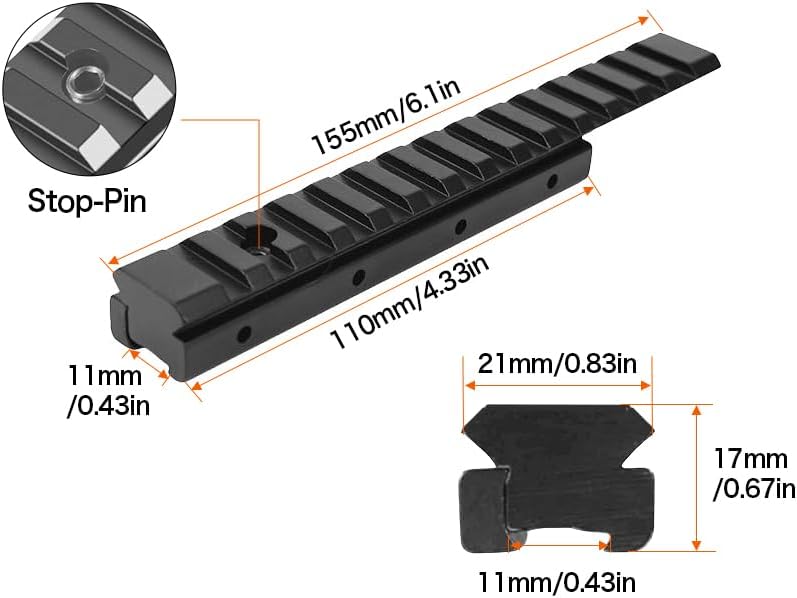 FRSF 3/8" 11mm to 7/8" 20mm Dovetail to Picatinny Rail Adapter, Low Profile 11mm to 20mm Picatinny Riser Mount