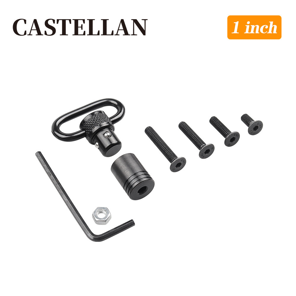 QD Push Button Sling Swivel — 1.25" Loop, 250 lb Rated, Black Phosphate Steel, Mount Base Kit Included