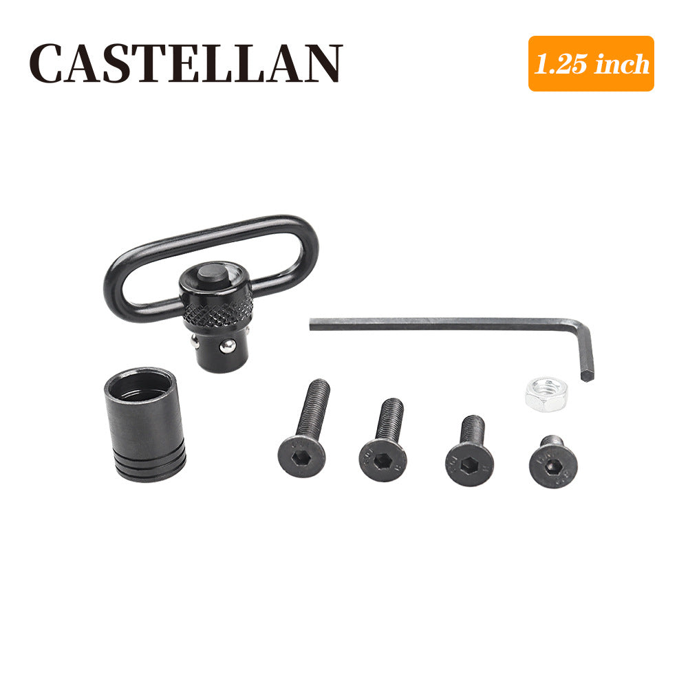 QD Push Button Sling Swivel — 1.25" Loop, 250 lb Rated, Black Phosphate Steel, Mount Base Kit Included