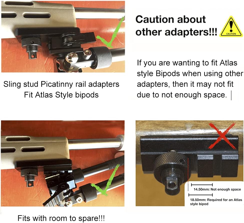 Sling Stud Picatinny Rail Bipod Adapter, Aluminum Construction | Sling Swivel, 1913 Picatinny Rail Mount, Anti-Slip Rubber Base