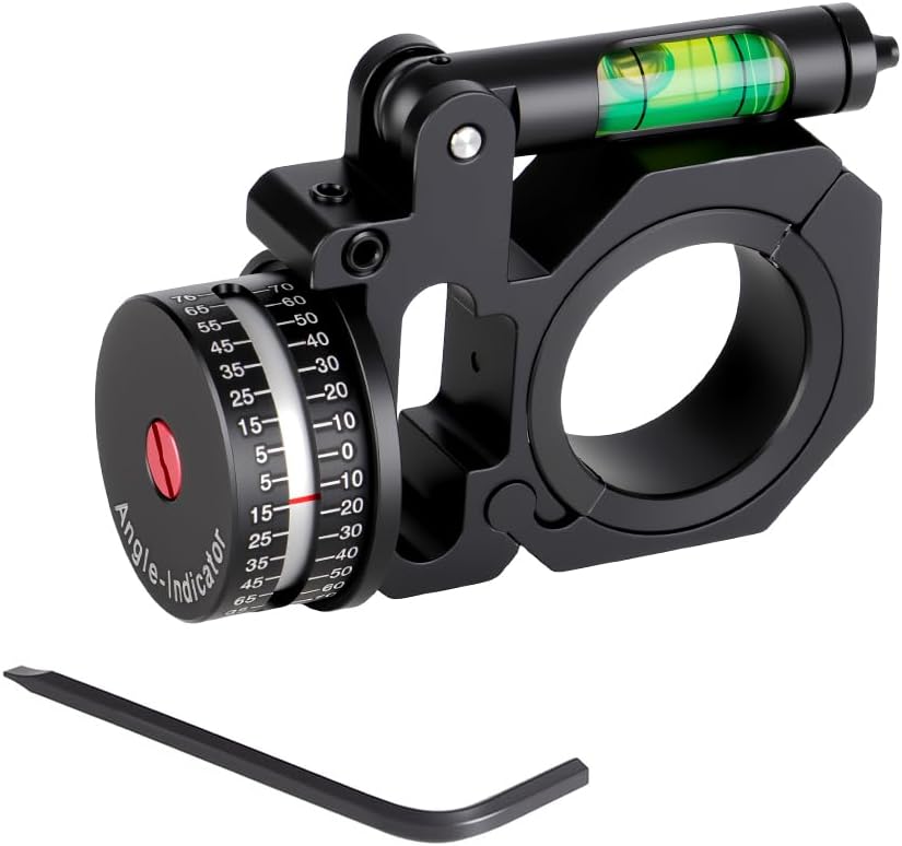 FRSF Angle Degree Indicator with Bubble Level Precision Angle Cosine Fit 25.4mm/1" and 30mm/1.18" Scope Level Optic Bubble Level (Black-Left)