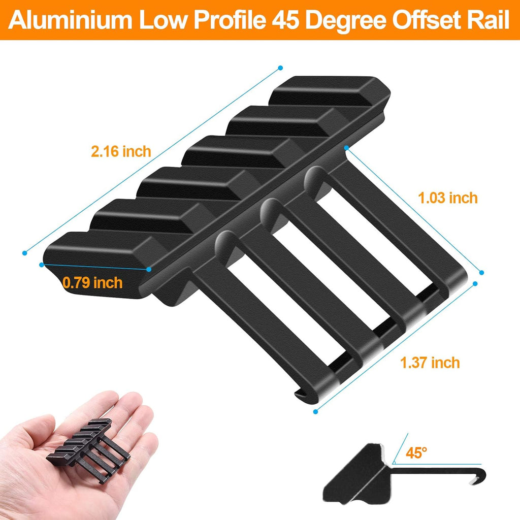 45° Offset Picatinny Rail Mount | 5-Slot | 21mm | 6061 Aluminum | 2-Pack