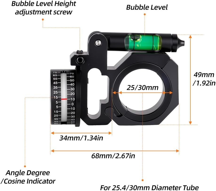 FRSF Angle Degree Indicator with Bubble Level Precision Angle Cosine Fit 25.4mm/1" and 30mm/1.18" Scope Level Optic Bubble Level (Black-Left)