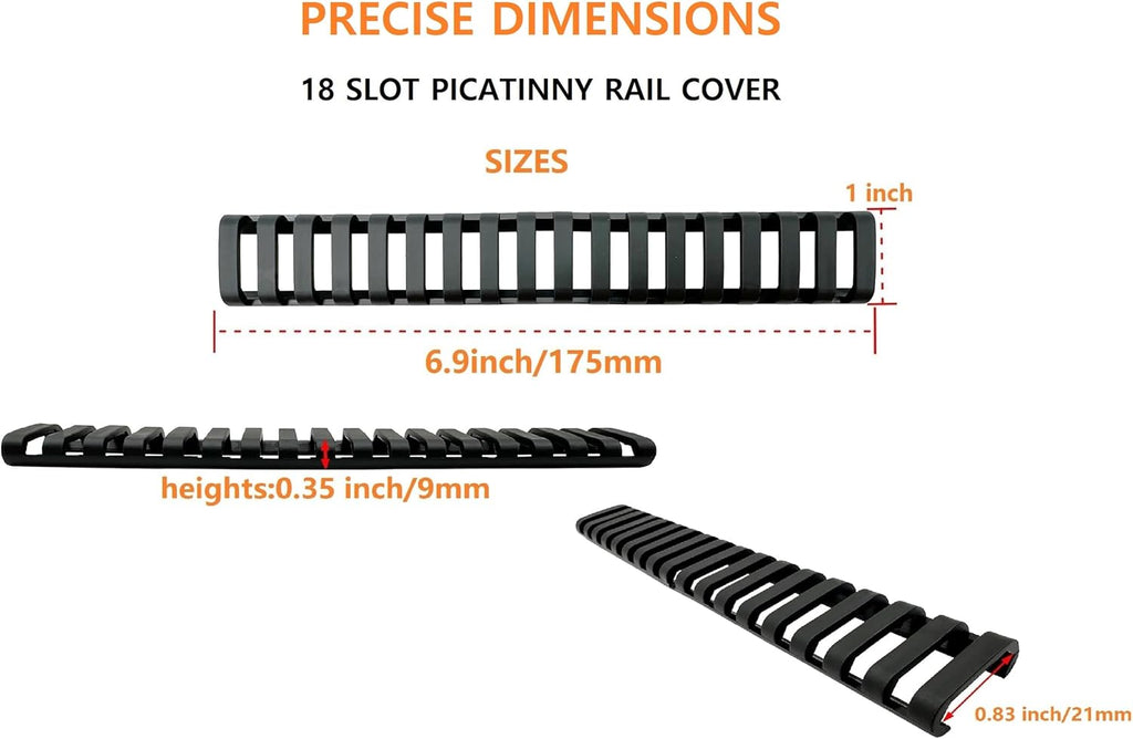 8-Pack Picatinny Rail Covers 18-Slot | Black & Tan, Anti-Slip Polymer, Fits Standard Picatinny/Weaver Rails