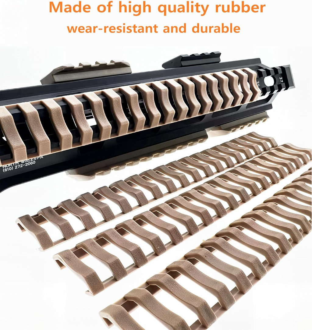 8-Pack Picatinny Rail Covers 18-Slot | Black & Tan, Anti-Slip Polymer, Fits Standard Picatinny/Weaver Rails