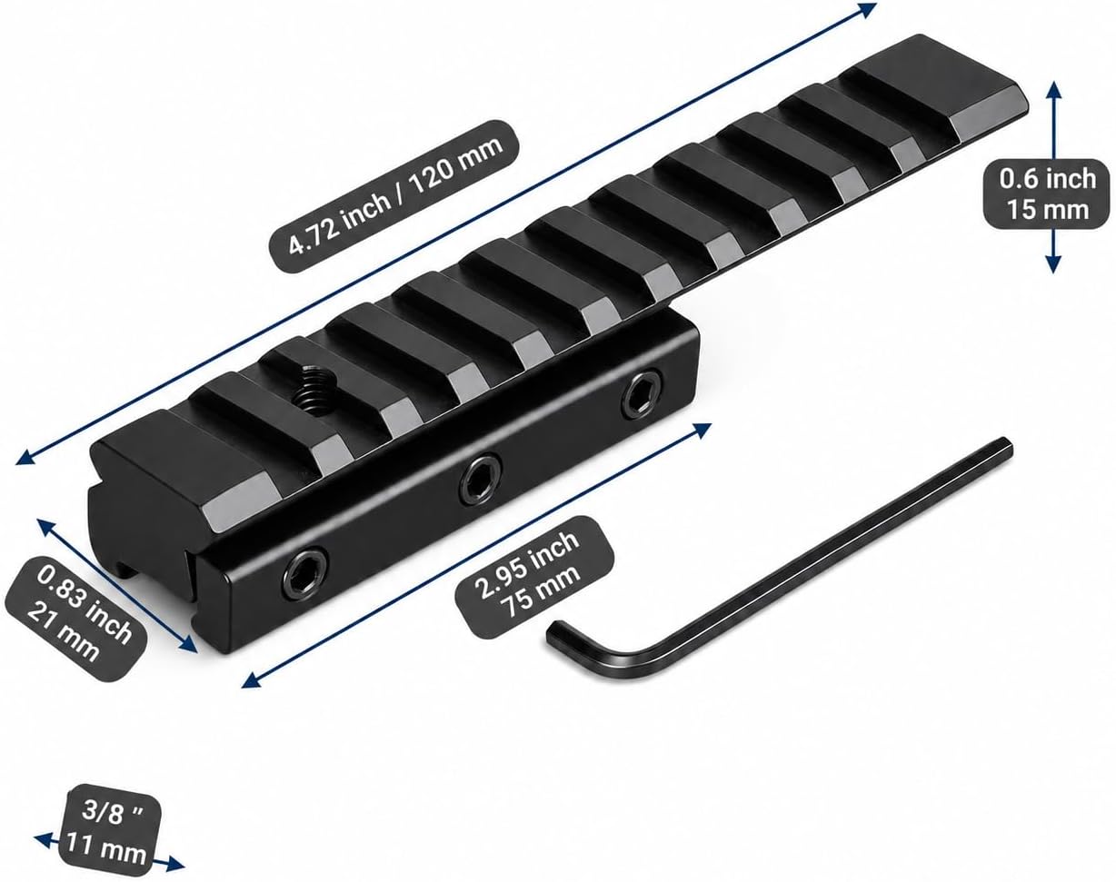 Dovetail to Picatinny Rail Adapter Riser | 11-Slot, Aircraft Aluminum, Fits Rifles Air Pistols Crossbows