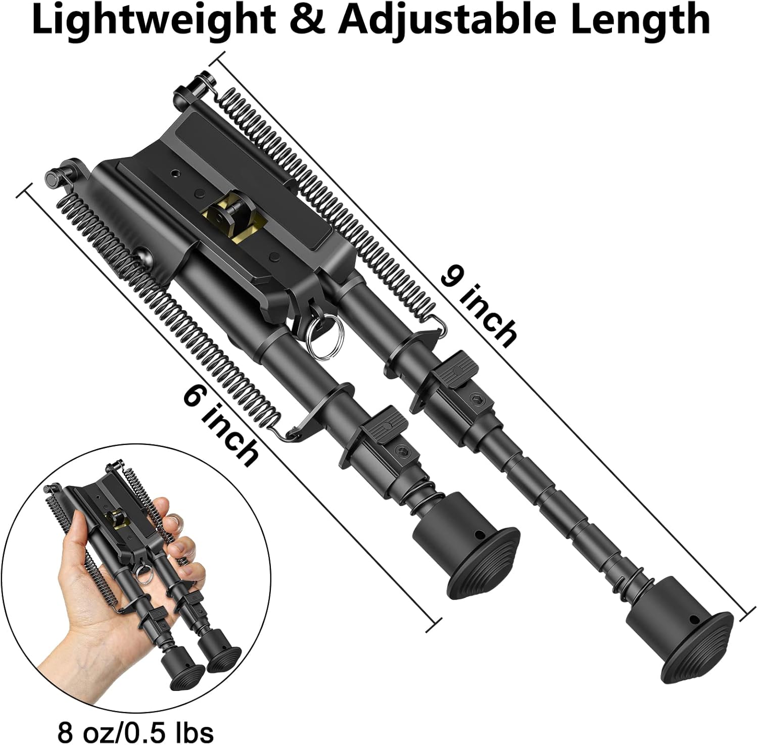 6-9 Inches Picatinny Bipod Adjustable Spring Return with Picatinny Adapter