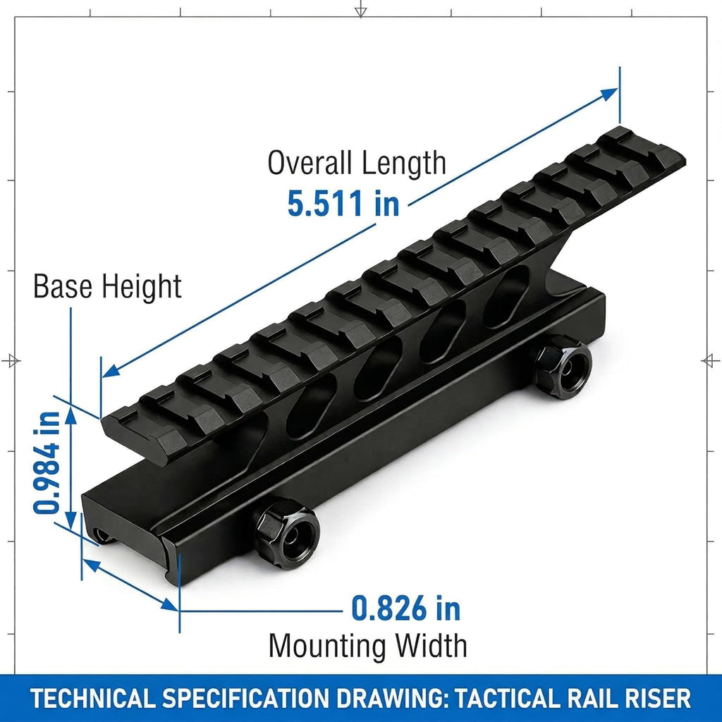 Picatinny Rail Riser Mount | 13-Slot High Profile, 140mm, 20mm Aluminum, Fits Scopes & Red Dots