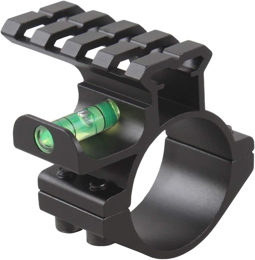 30mm / 1" Scope Ring Adapter with Picatinny Rail & Bubble Level | Barrel Clamp Mount for Rifle Scope, Laser & Flashlight