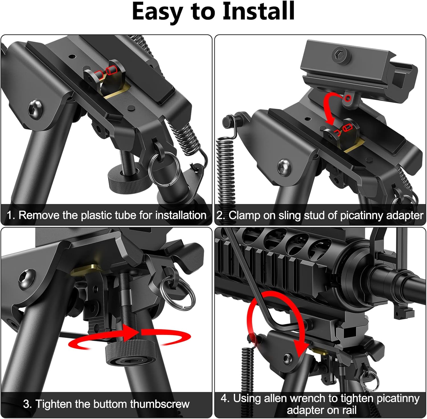 6-9 Inches Picatinny Bipod Adjustable Spring Return with Picatinny Adapter