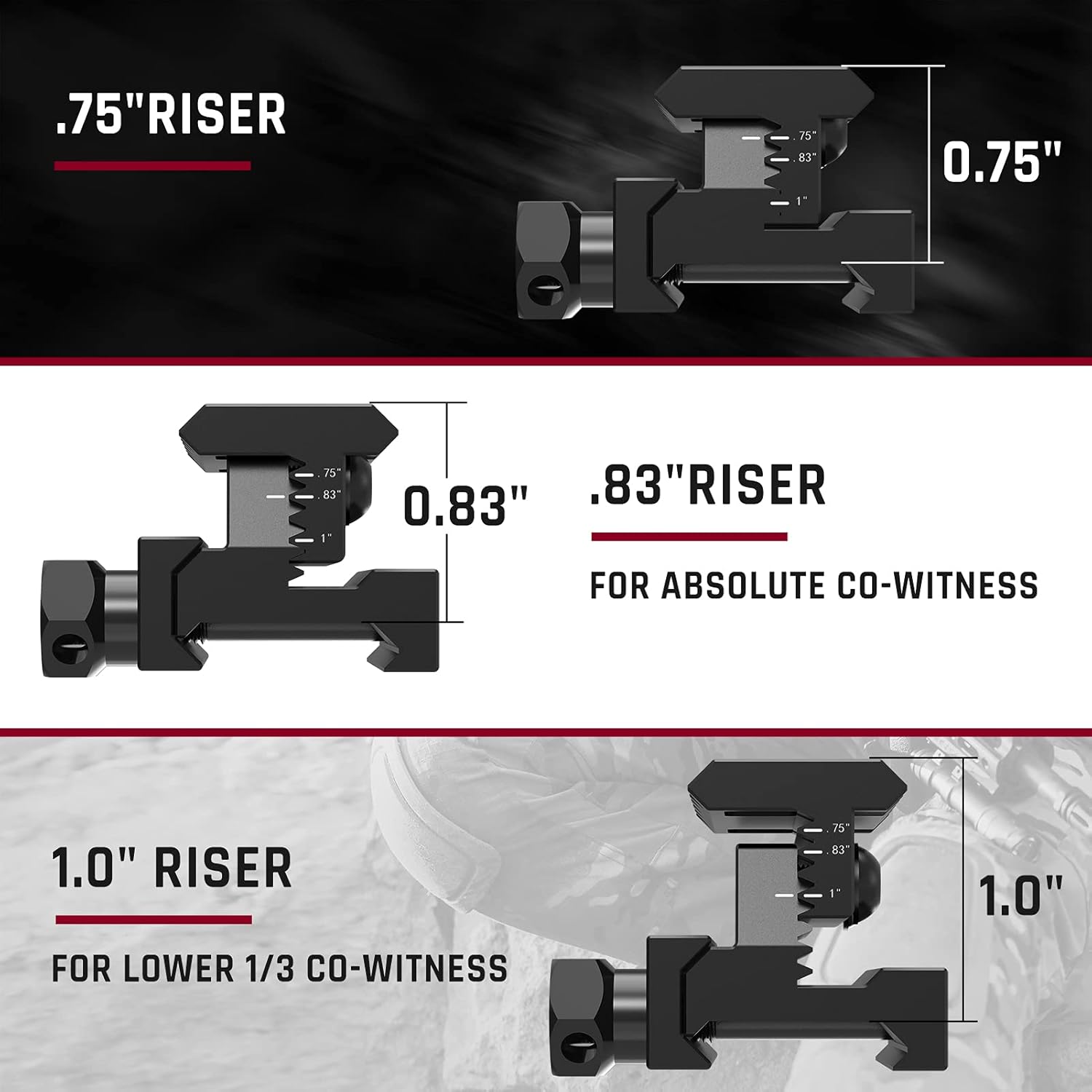 Rail Riser Mount, 0.75"/0.83"/0.95"/1" High,3 Slots Riser Mount for Red Dot Sight