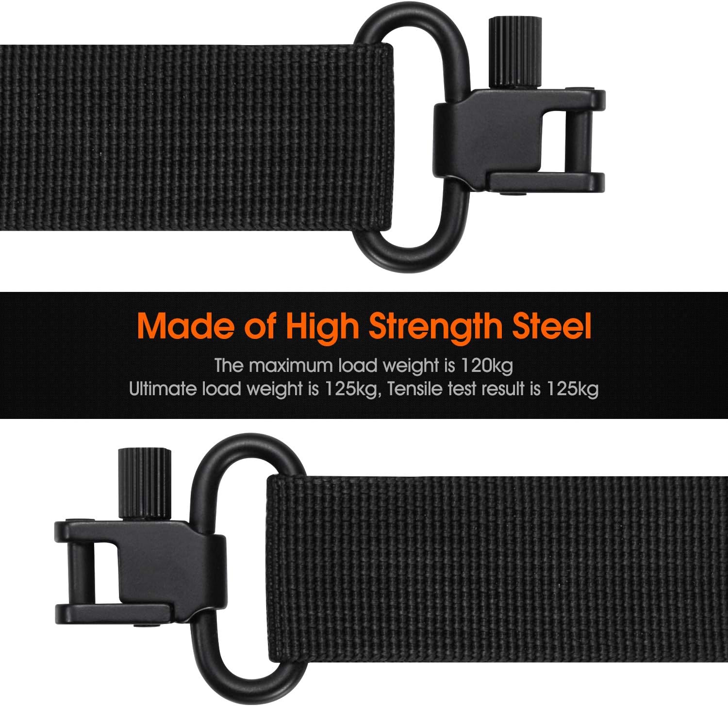 QD Sling Swivel Mount — 1.25" Two-Point Sling Clips, Carbon Steel, Silent, Knurled Knob, 2-Pack, Black
