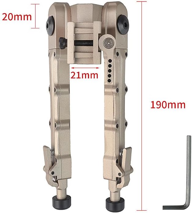 QD Bipod Gold 7 inch - 8.5 inches Extension Flat Adjustable Stable for 20mm Rail 1913 Picatinny Tactical