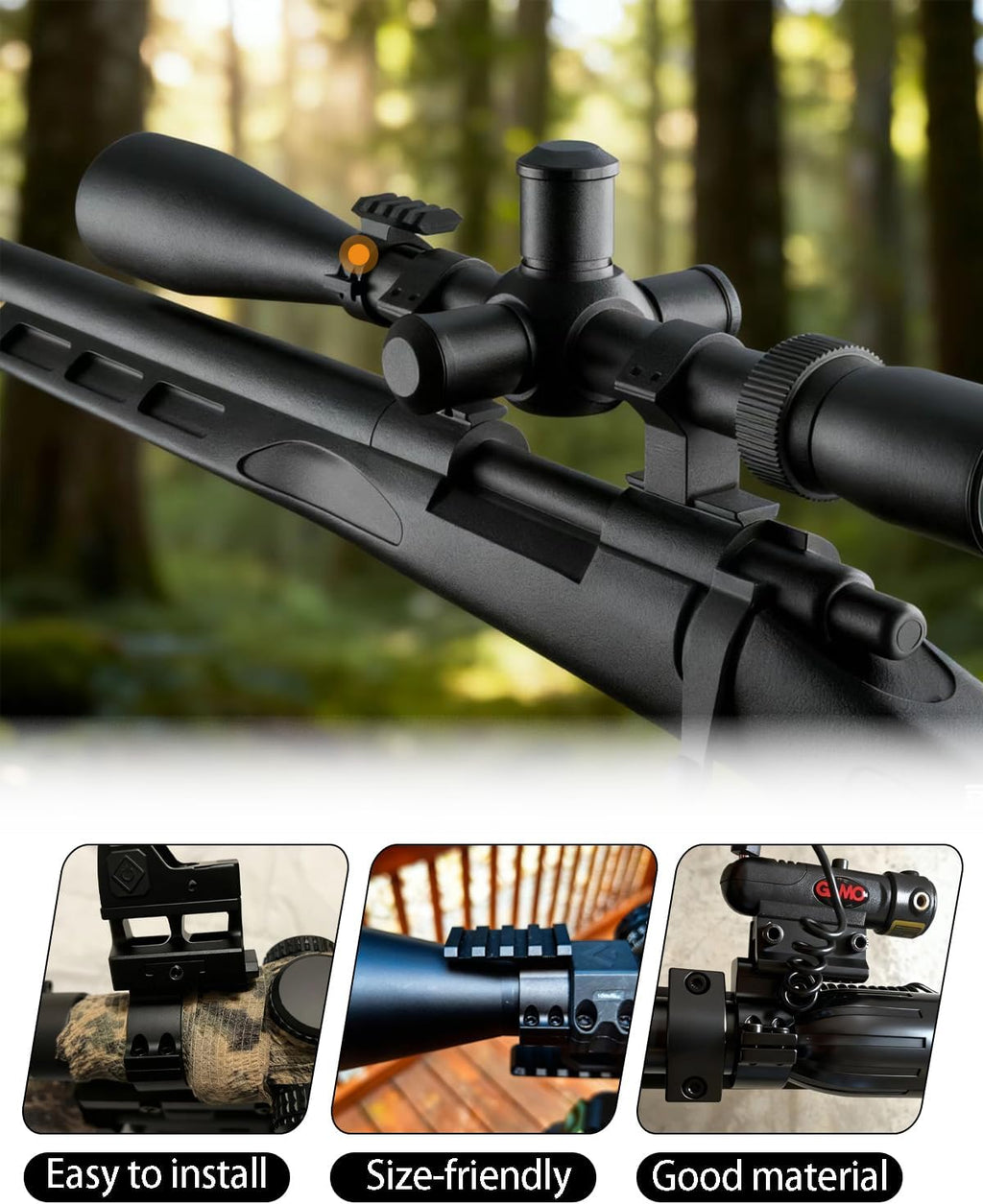 34mm Scope Ring Adapter – 4-Slot Picatinny Rail, Barrel Clamp Mount for Flashlight & Laser