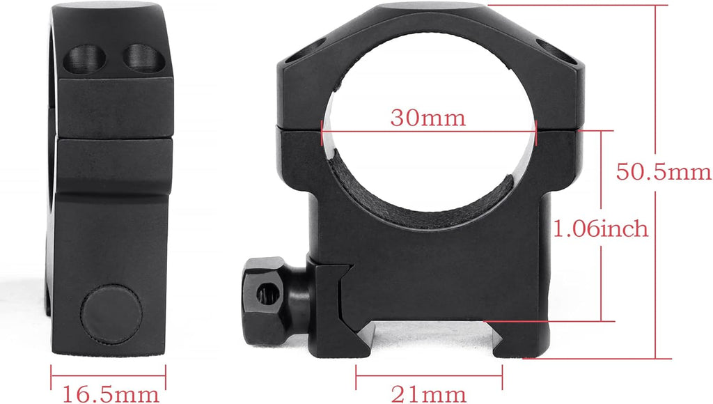 30mm Scope Rings for Picatinny Rail – Medium Profile 50mm, 4-Screw CNC Machined, Anodized Black
