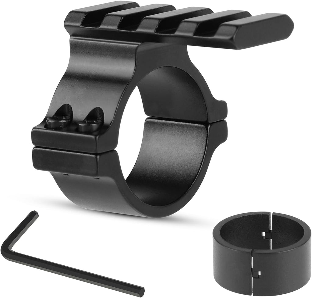 Scope Ring Adapter 1"/30mm – 4-Slot Picatinny Top Rail, Barrel Clamp for Flashlight & Laser