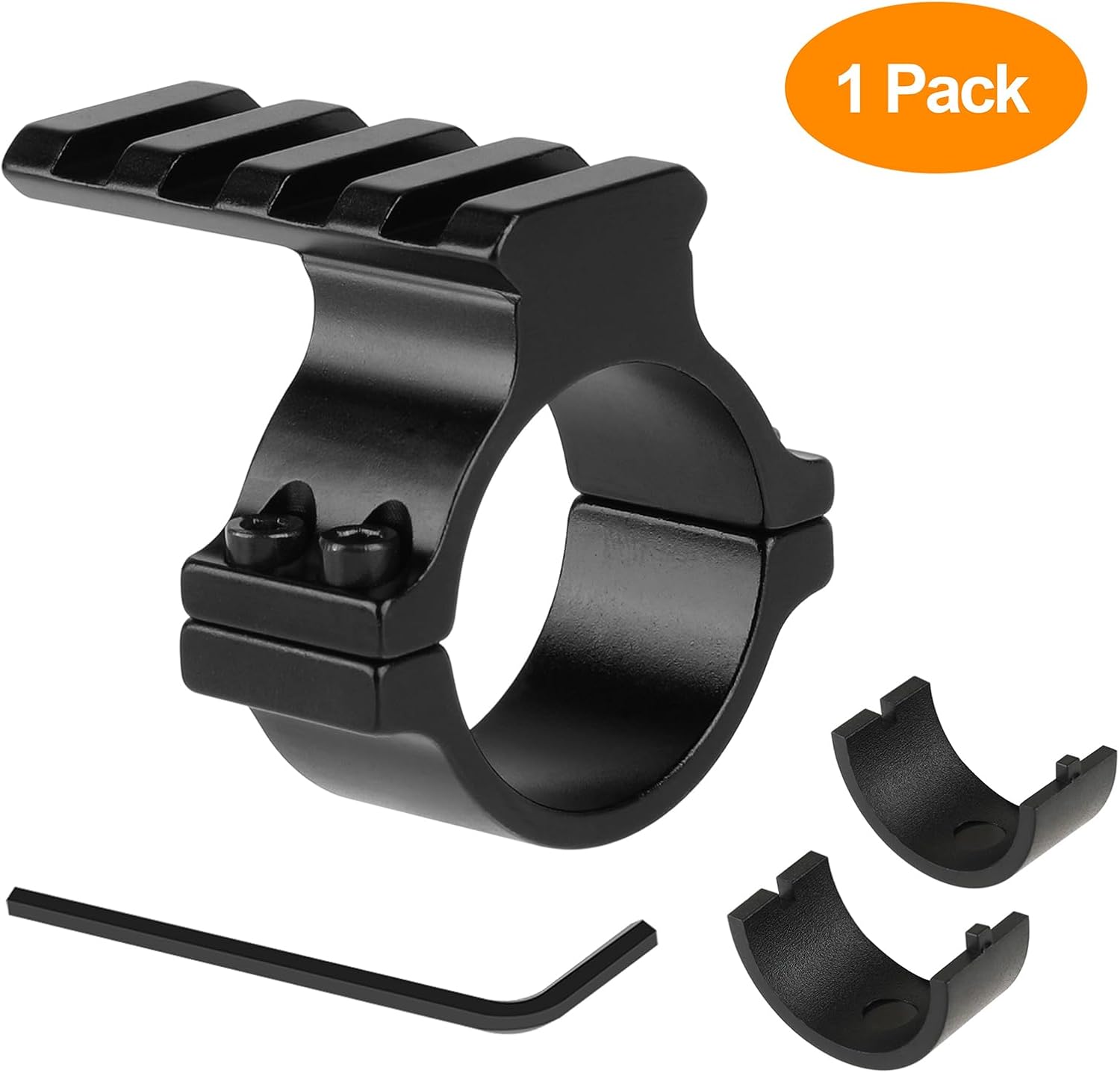 Scope Ring Adapter 1"/30mm – 4-Slot Picatinny Top Rail, Barrel Clamp for Flashlight & Laser