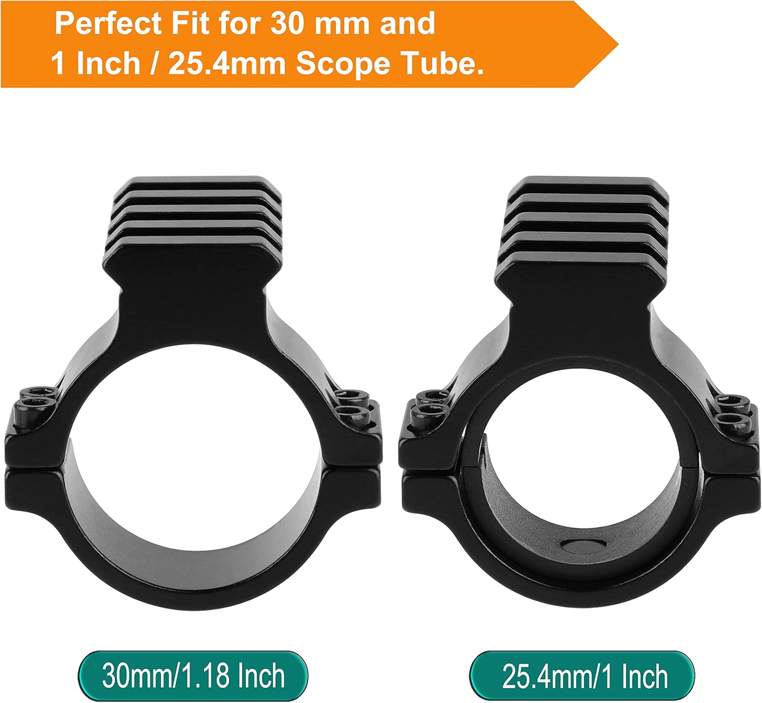 Scope Ring Adapter 1"/30mm – 4-Slot Picatinny Top Rail, Barrel Clamp for Flashlight & Laser