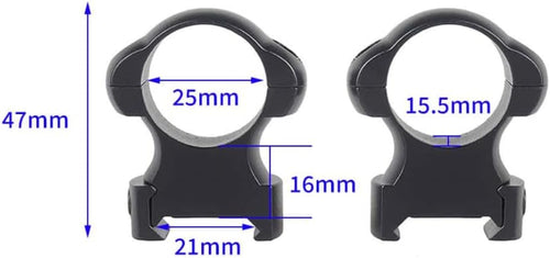 25.4mm Steel Scope Ring Mounts – Fit 21mm Picatinny/Weaver Rail (Extra High Profile)