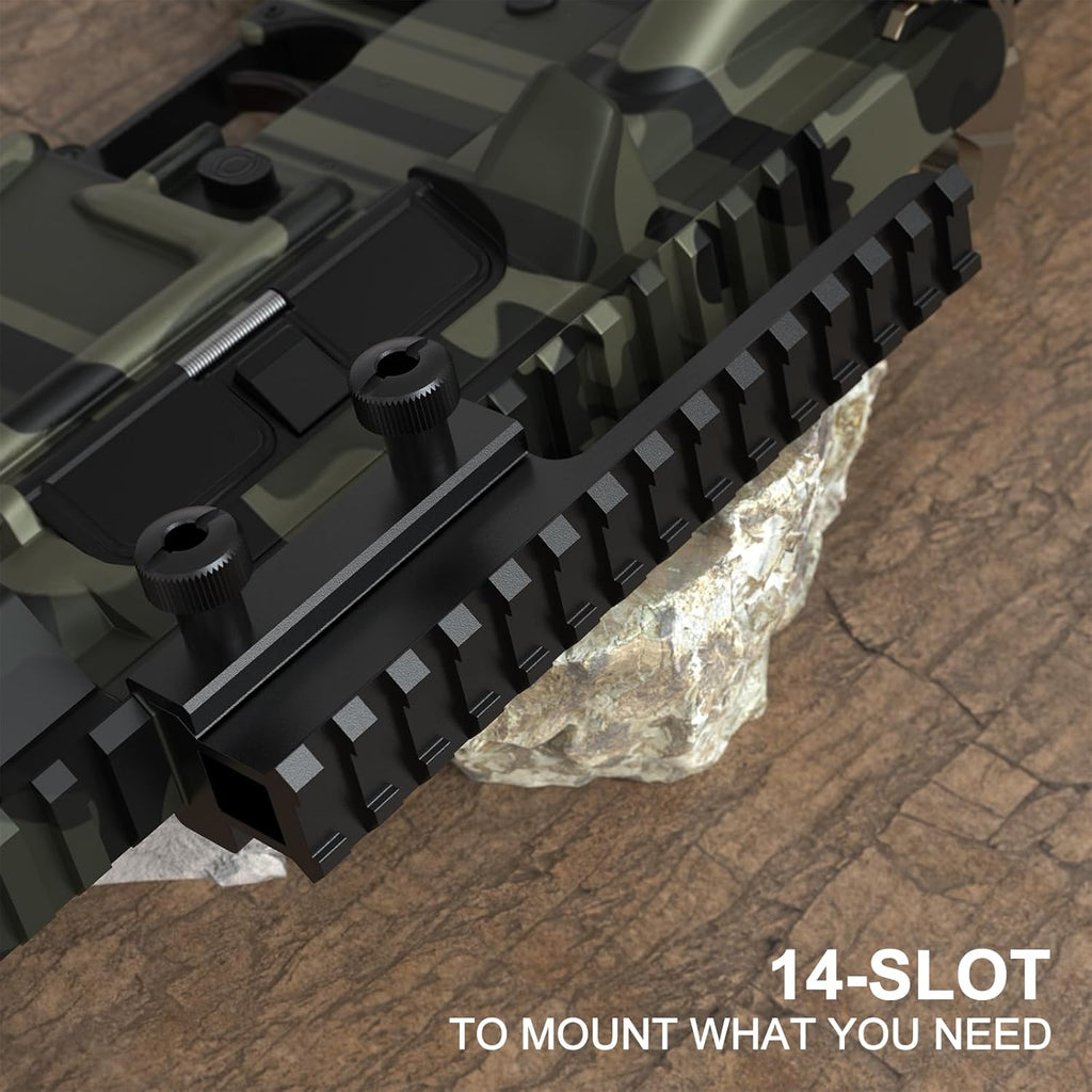 Riser Mount, Tactical High Profile Picatinny Weaver Rail Flat Top Mount Adaptor and Riser for Scopes and Optics, 1" H x 5.7" L, 14 Slots