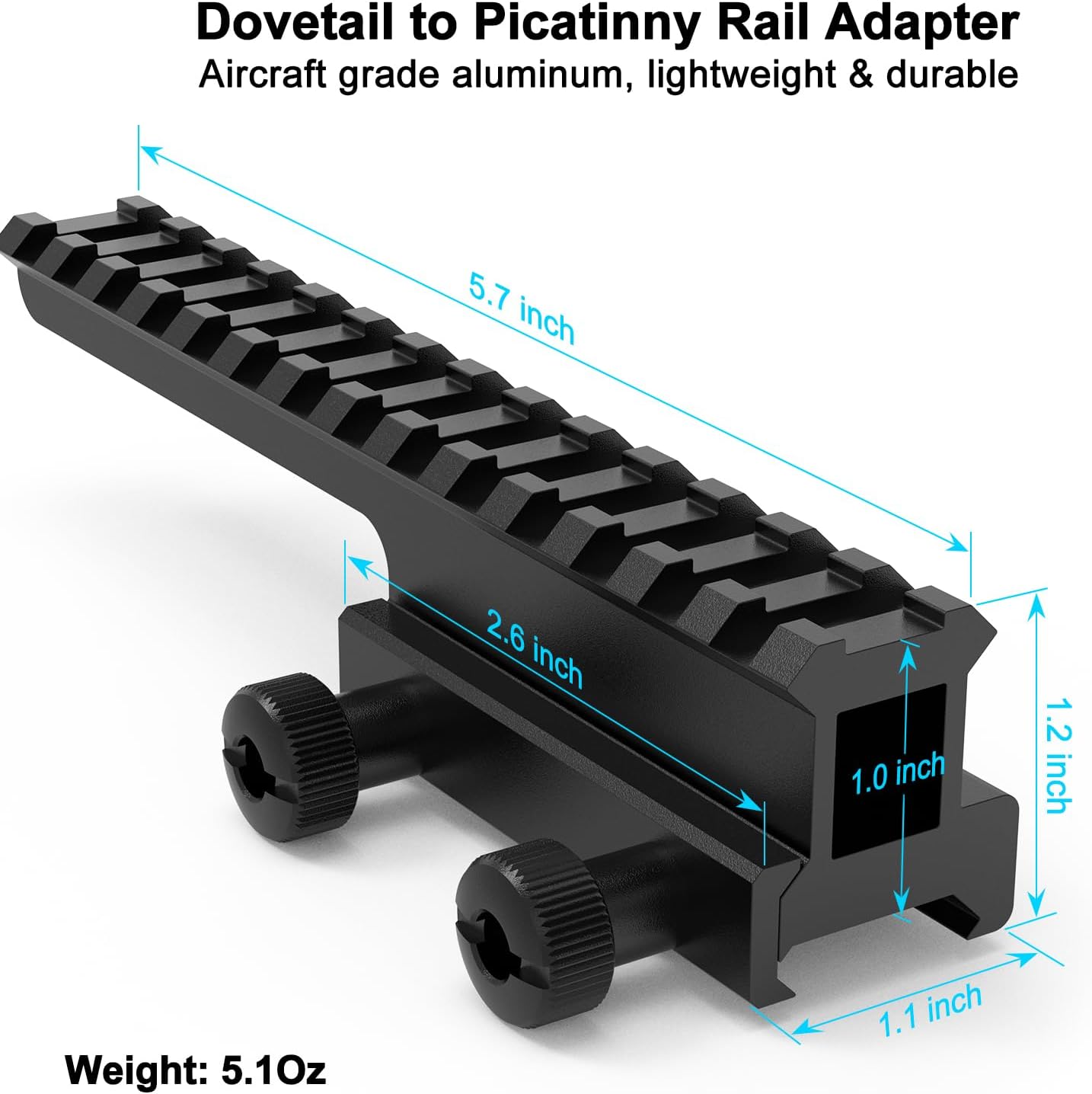 Riser Mount, Tactical High Profile Picatinny Weaver Rail Flat Top Mount Adaptor and Riser for Scopes and Optics, 1" H x 5.7" L, 14 Slots