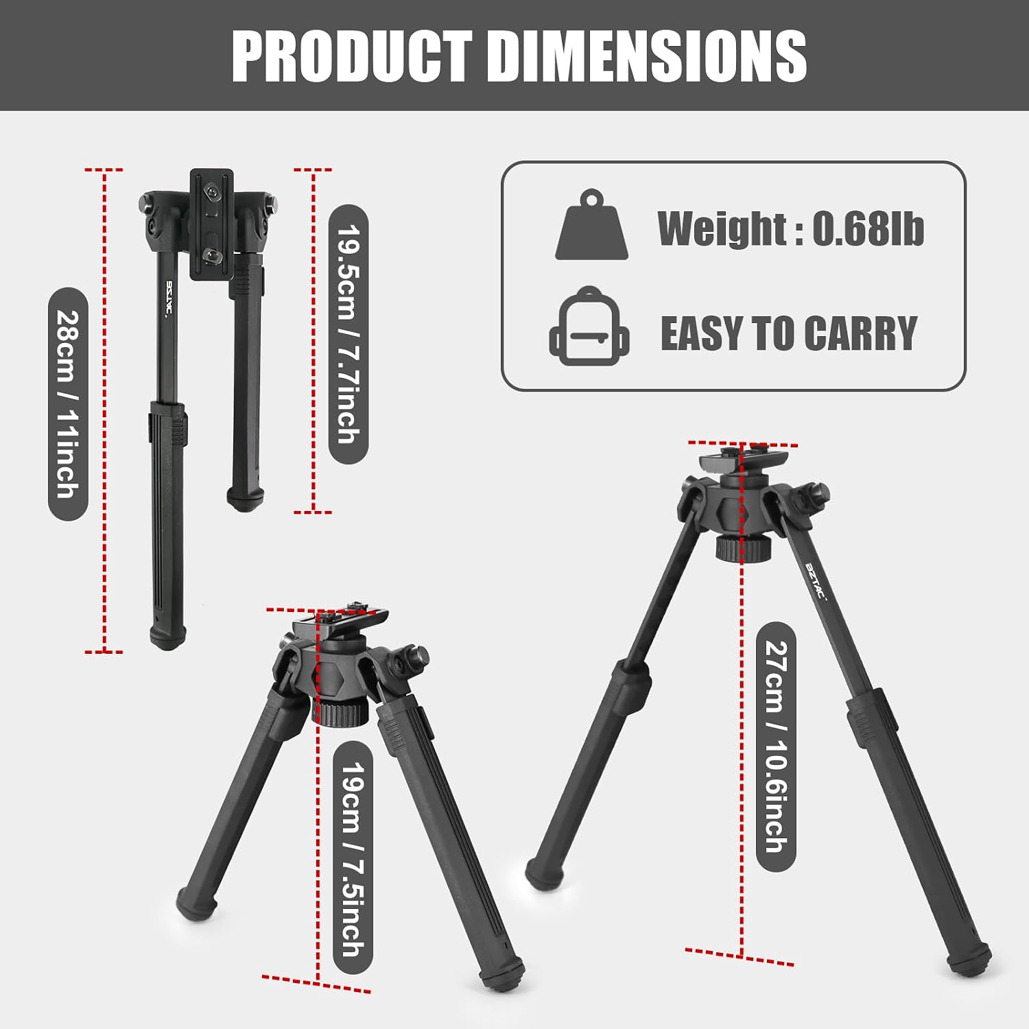 Tactical Durable Sturdy Portable Bipod Picatinny Quick Detach Head for Rifles with 6 Adjustable Heights for Shooting Hunting Accessories