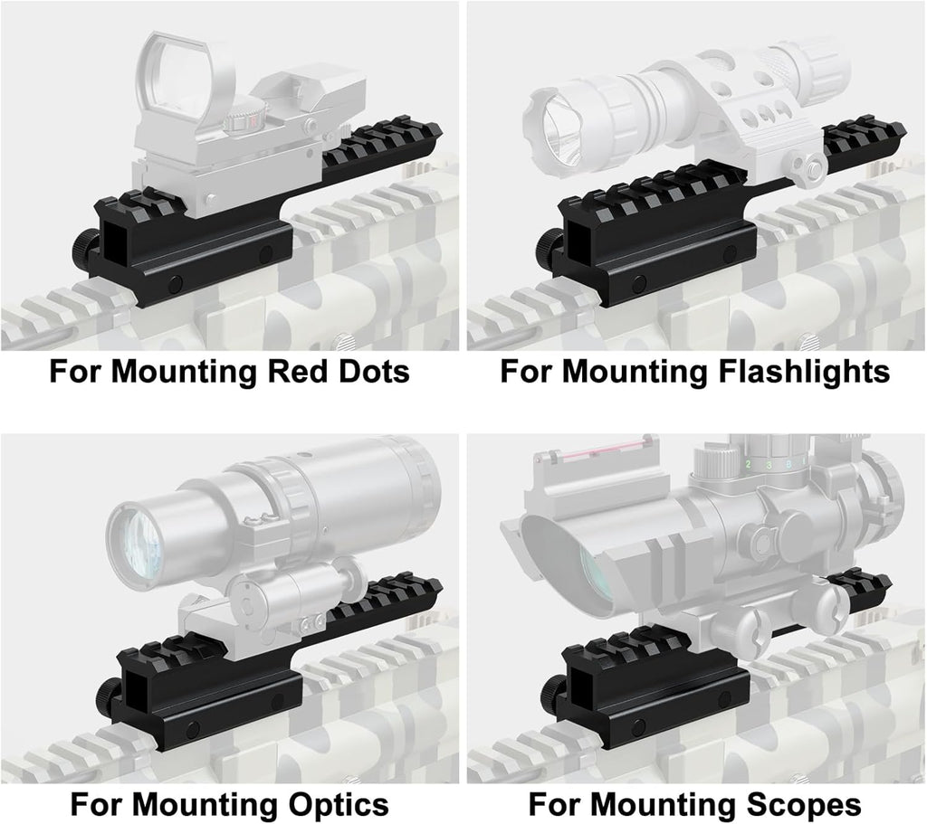 Riser Mount, Tactical High Profile Picatinny Weaver Rail Flat Top Mount Adaptor and Riser for Scopes and Optics, 1" H x 5.7" L, 14 Slots