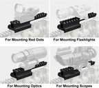 Riser Mount, Tactical High Profile Picatinny Weaver Rail Flat Top Mount Adaptor and Riser for Scopes and Optics, 1" H x 5.7" L, 14 Slots