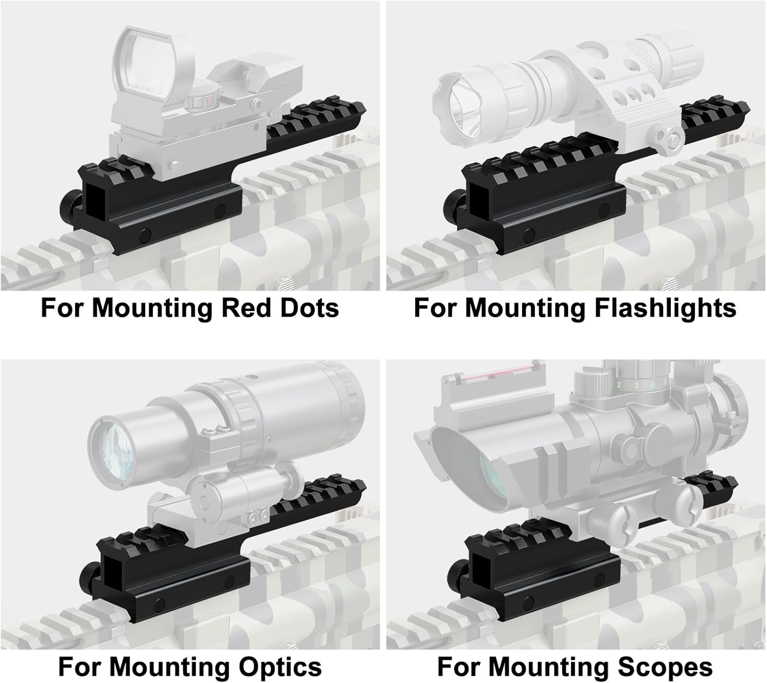Riser Mount, Tactical High Profile Picatinny Weaver Rail Flat Top Mount Adaptor and Riser for Scopes and Optics, 1" H x 5.7" L, 14 Slots