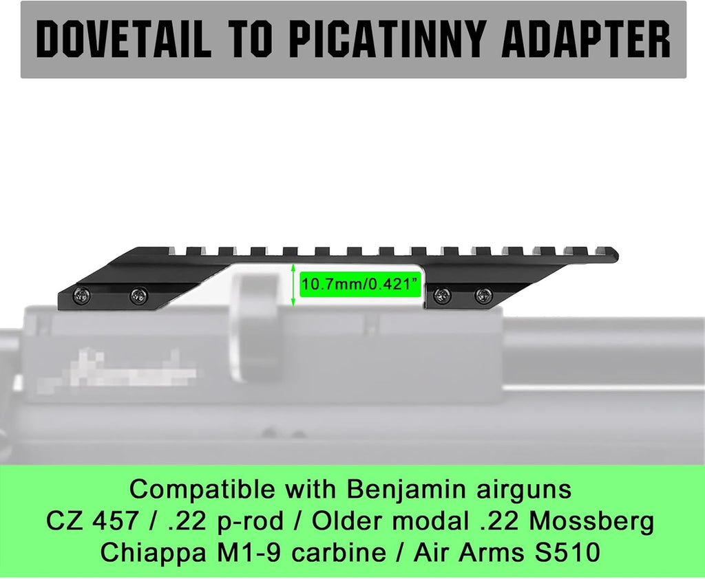 Dovetail to Picatinny R-ail Adapter 11mm Dovetail Rail Low Profile