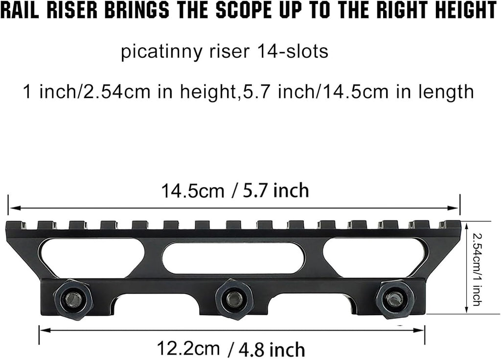 Picatinny Riser 1 inch Rail Riser Mount 5.7 inches Length Black