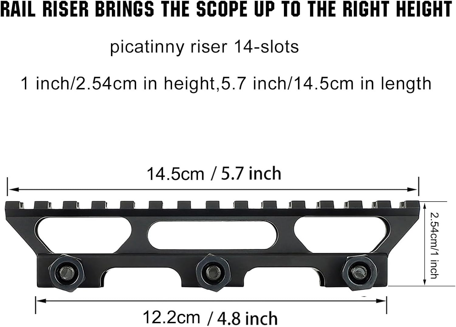 Picatinny Riser 1 inch Rail Riser Mount 5.7 inches Length Black