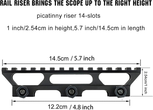 1" See-Through Picatinny Rail Riser Mount – 14-Slot 5.7" Aircraft Aluminum for Scopes & Red Dots