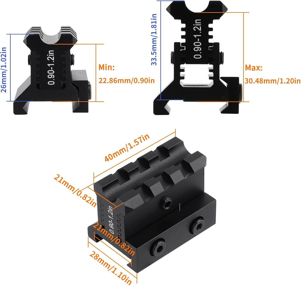 Castellan Adjustable-Height Picatinny Riser Mount — 3-Slot, 0.9–1.2" Rise