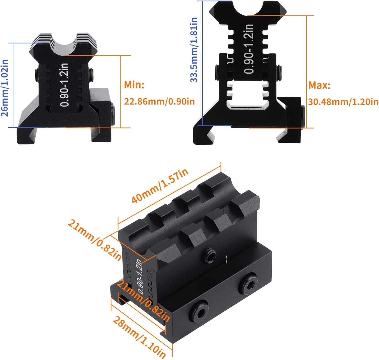 Castellan Adjustable-Height Picatinny Riser Mount — 3-Slot, 0.9–1.2" Rise