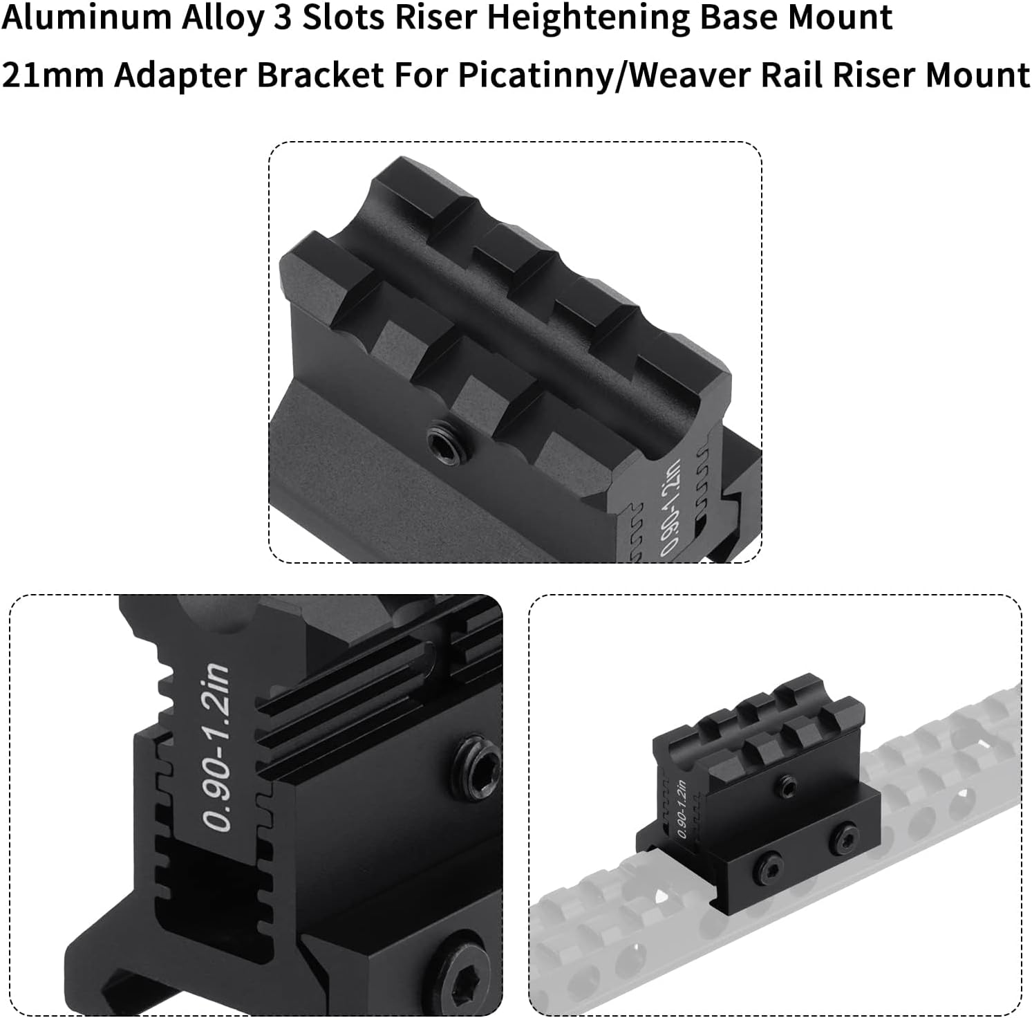 Castellan Adjustable-Height Picatinny Riser Mount — 3-Slot, 0.9–1.2" Rise