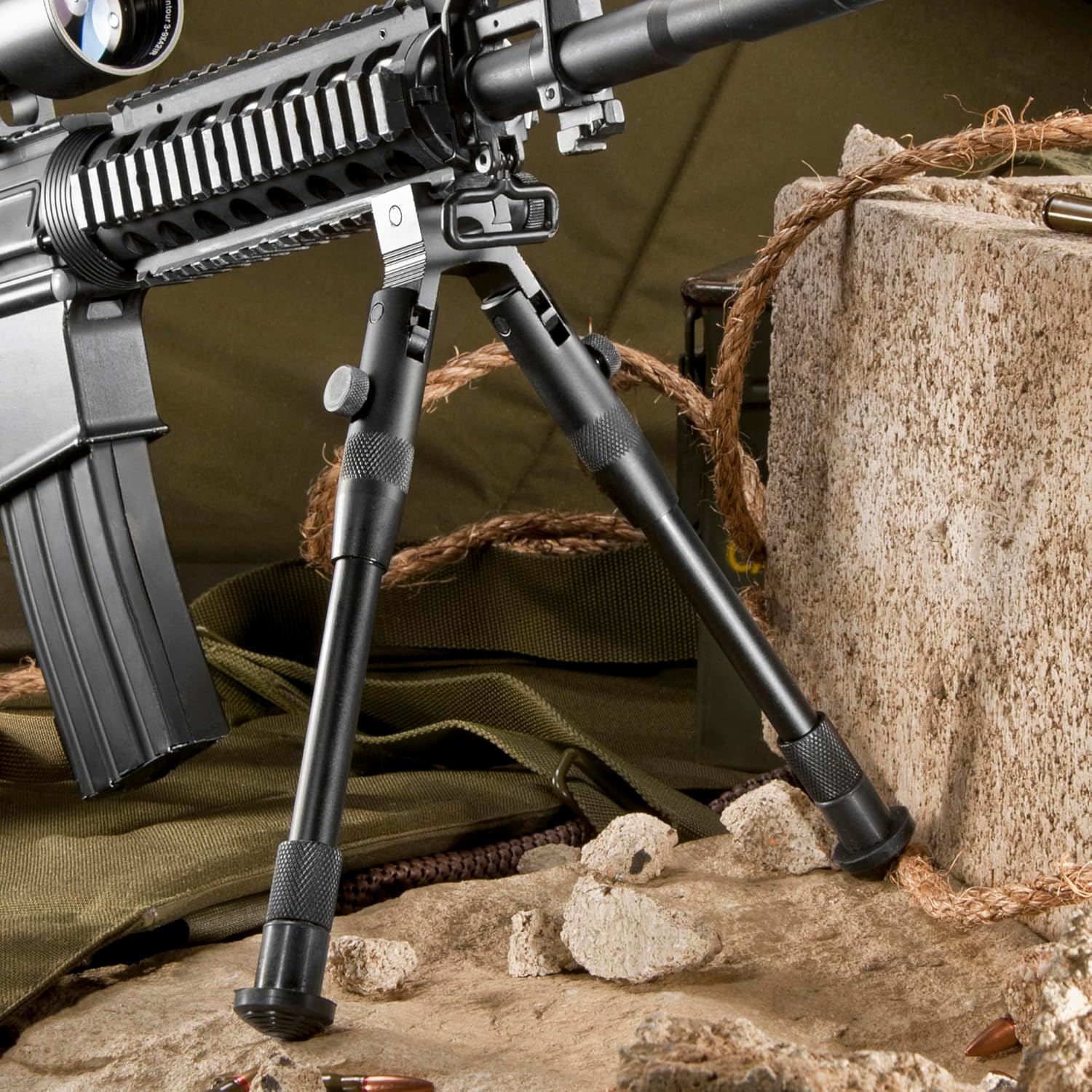 High Profile Adjustable Bipod 8 to 10 Inch with Foldable Legs for Picatinny Rail or Swivel Stud Mount