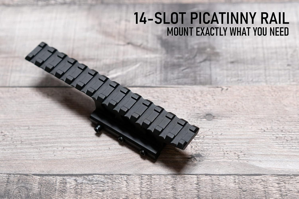 Offset Picatinny Riser Mount with Recoil Stop Base | 14 Slot 5 inch | High Profile