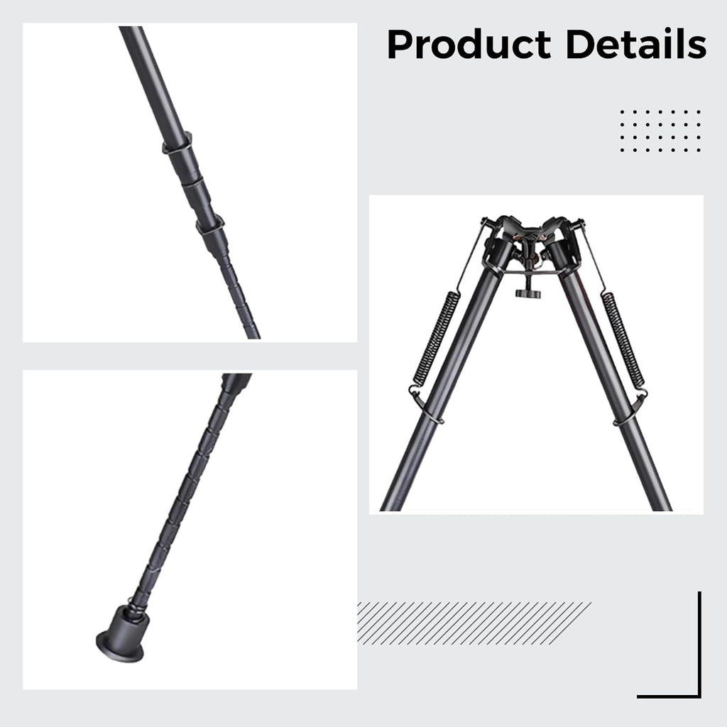 27 Inch Bipod, Metal Spring Telescopic Folding Camera Tripod, 3-Hole Adapter Included, Adjustable 16.9 to 28.7 Inches for Shooting and Hunting, Black